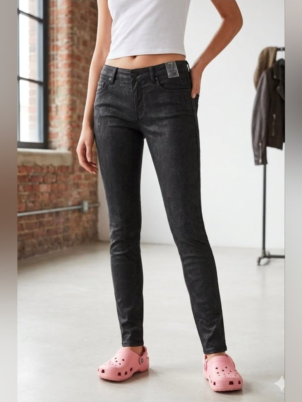 AllSaints Mast Skinny Jeans Dark Snakeskin Python Print Size 28